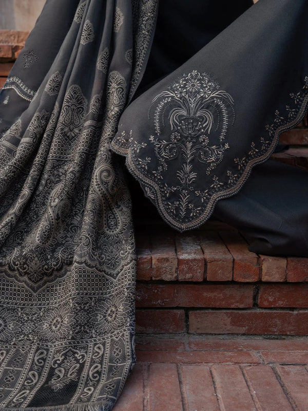 IZEL-3PC DHANAK EMBROIDERED SHIRT WITH WOOL PRINTED SHAWL & TROUSER 736