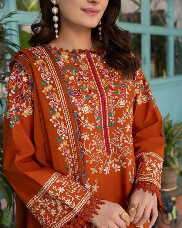 3PC EMBROIDERED DHANAK SUIT V47