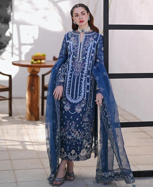 3 Piece Embroidered Lawn Shirt with Embroidered Organza Dupatta V2545